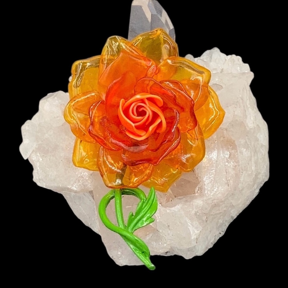Vintage Cellulose Acetate Orange Flower Brooch